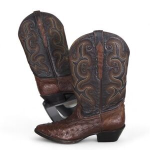 Sedona West Genuine Ostrich Quill Western Cowboy Boots Brown Men's 8B